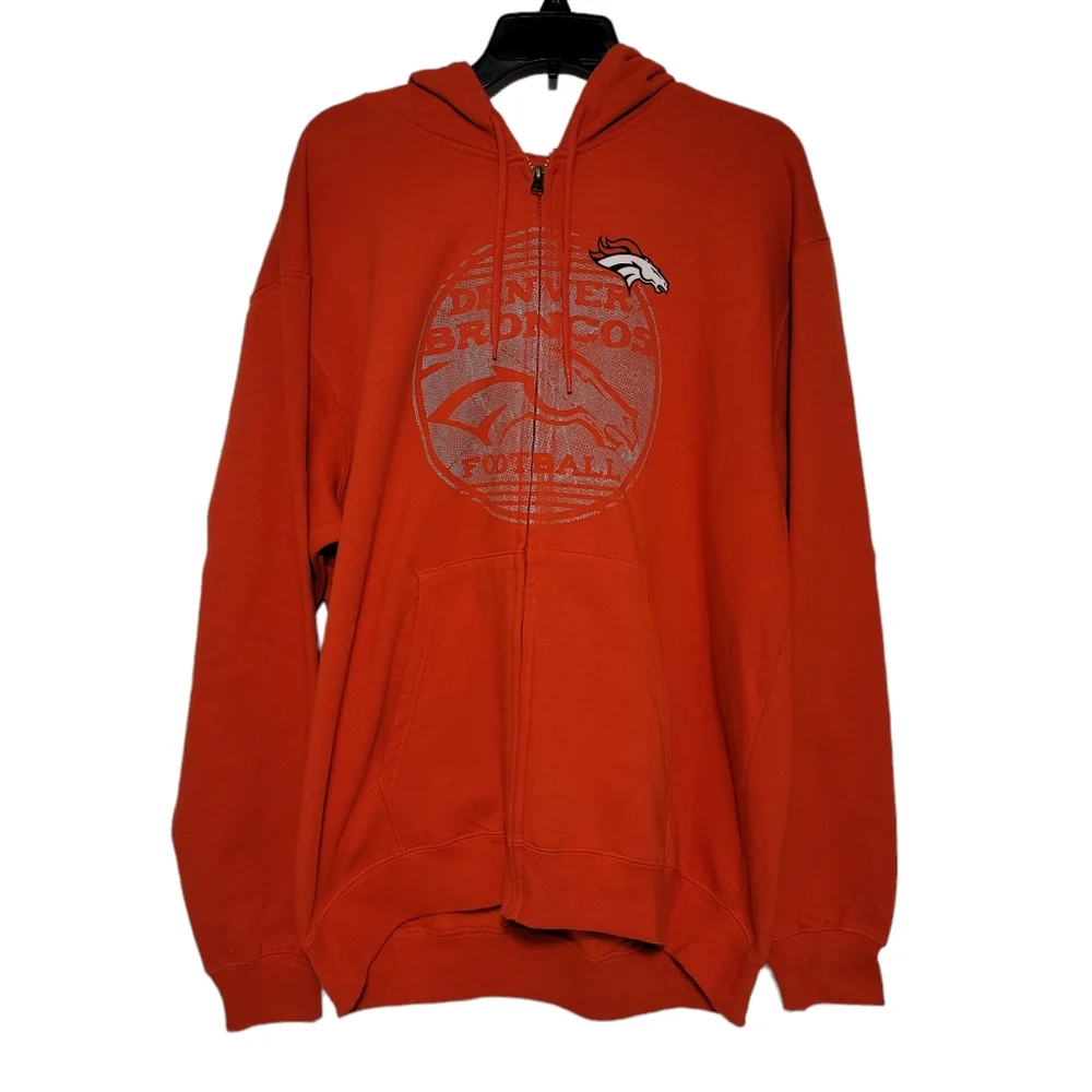 Majestic Denver Broncos Hoodie Sweatshirt Men's Sz XL Orange Hooded Pullover NFL
